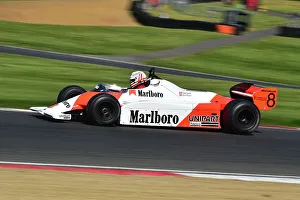 Prints of Mark Higson, McLaren MP4/1B, Masters Racing Legends, two races of twenty minutes for F1 cars from the years 1966 to 1985, split into four classes, Jackie Stewart, Patrick Head, Niki Lauda Masters Historic Festival, Brands Hatch, May 2023 Prints: CM34 8377 Mark Higson, McLaren MP4-1B