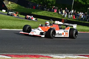 Prints of Warren Briggs, McLaren M29, Masters Racing Legends, two races of twenty minutes for F1 cars from the years 1966 to 1985, split into four classes, Jackie Stewart, Patrick Head, Niki Lauda Masters Historic Festival, Brands Hatch, May 2023 Prints: CM34 8427 Warren Briggs, McLaren M29