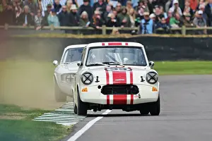 Prints of Raising some dust, Alex Williams, Ford Anglia 105E, Whitmore Cup, a twenty minute single driver race for saloon cars with an engine capacity below 2 litres that competed in the years 1960 to 1966 Goodwood 82nd Members Meeting Prints: CZ1_9432 Alex Williams, Ford Anglia 105E.jpg