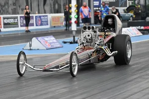 Prints of Brian Watson, slingshot dragster, O Black Betty, Supercharged Outlaws, With a style of racers more commonly seen in the US of A, this is a group of widely differing styles Dragstalgia Santa Pod June 2025 Prints: CZ2_9301 Brian Watson, slingshot dragster, O Black Betty.jpg