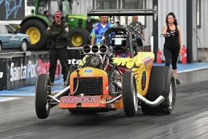 Prints of Duncan Beard, Model T Altered, Thundergod, Supercharged Outlaws, With a style of racers more commonly seen in the US of A, this is a group of widely differing styles Dragstalgia Santa Pod June 2025 Prints: CZ2_9395 Duncan Beard, Model T Altered, Thundergod.jpg