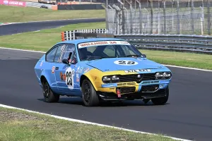 Prints of Will Morton, Alfa Romeo Alfetta GTV, Pre-85 Alfa Romeo and Italian Intermarque Classico, two 20 minute races, with cars split into six classes A-F, Class A - Saloon's/Sports unto 1600cc Festival Italia Brands Hatch August 2025 Prints: CZ3_6497 Will Morton, Alfa Romeo Alfetta GTV.jpg