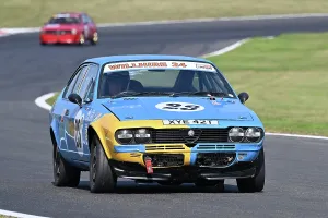 Prints of Will Morton, Alfa Romeo Alfetta GTV, Pre-85 Alfa Romeo and Italian Intermarque Classico, two 20 minute races, with cars split into six classes A-F, Class A - Saloon's/Sports unto 1600cc Festival Italia Brands Hatch August 2025 Prints: CZ3_6510 Will Morton, Alfa Romeo Alfetta GTV.jpg